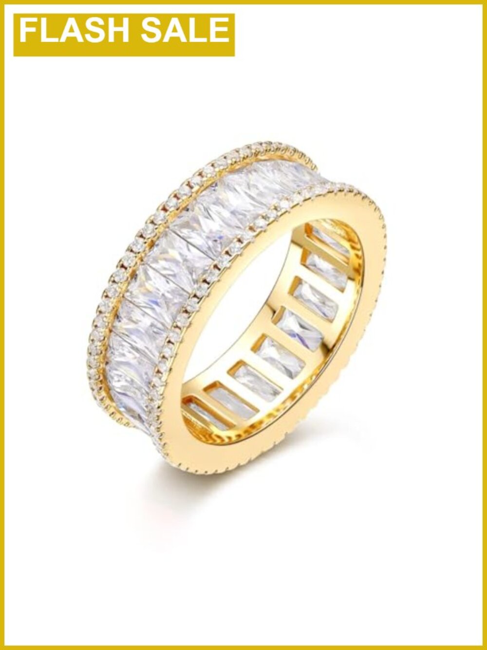 18K Gold Plated Eternity Wedding Band Baguette Cubic Zirconia Ring